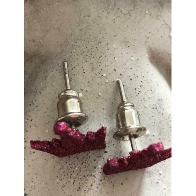 Nieuw roze glitter kroon oorbellen