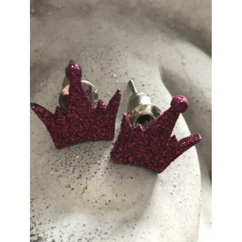 Nieuw roze glitter kroon oorbellen