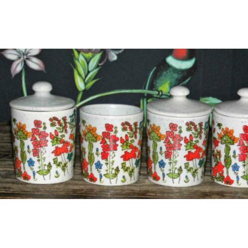 6 Retro kruidenpotjes keramiek potjes vintage (1211)