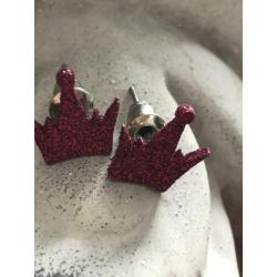 Nieuw roze glitter kroon oorbellen