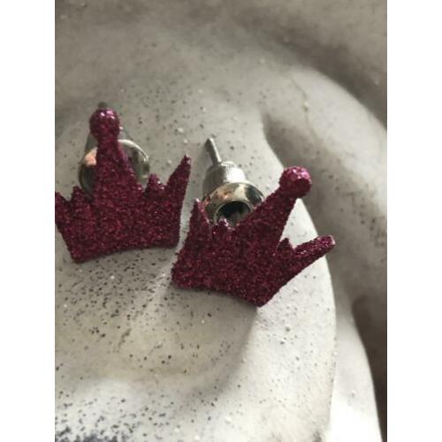 Nieuw roze glitter kroon oorbellen
