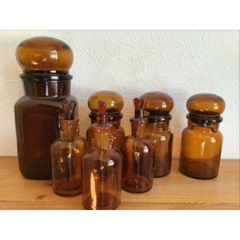Set van 7 voorraadpotten, apothekerspotten/apothekersflessen