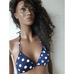 retro  POLKADOT stip bikini blauw wit maat s 36