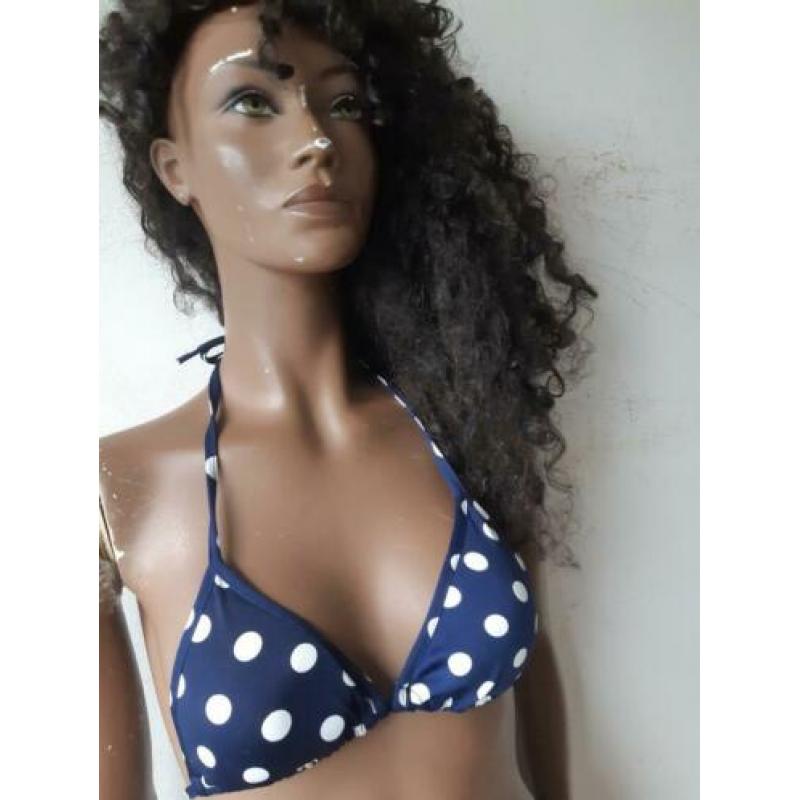 retro  POLKADOT stip bikini blauw wit maat s 36