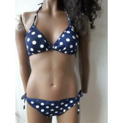 retro  POLKADOT stip bikini blauw wit maat s 36