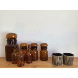 Set van 7 voorraadpotten, apothekerspotten/apothekersflessen
