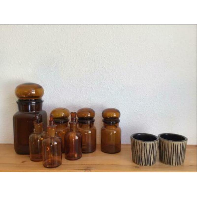 Set van 7 voorraadpotten, apothekerspotten/apothekersflessen