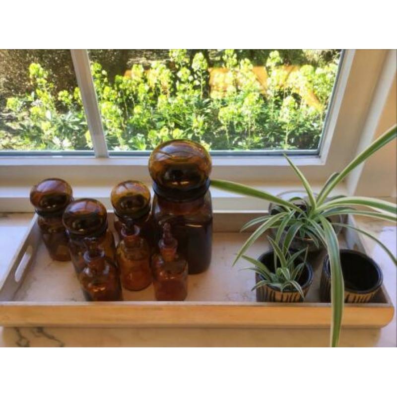 Set van 7 voorraadpotten, apothekerspotten/apothekersflessen