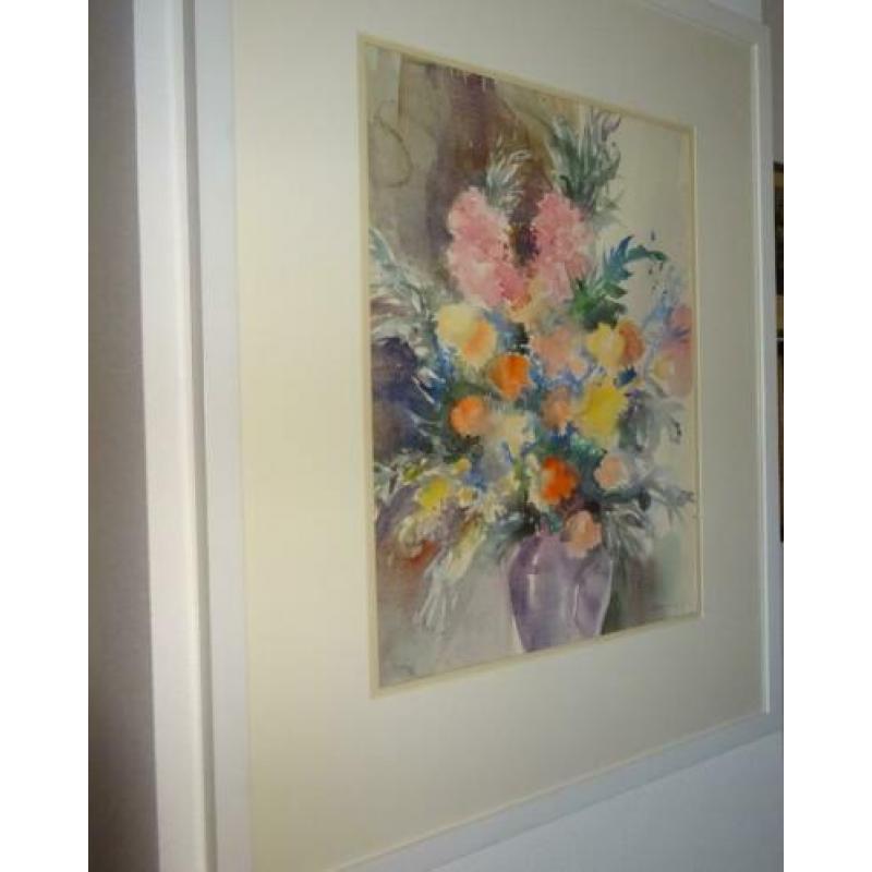 Aquarel Vaas met bloemen is gemaakt door: Hen Euverman (1918