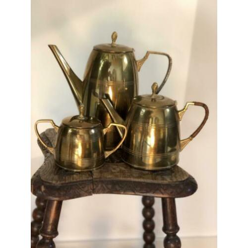 Vintage antieke messing thee en koffie stel