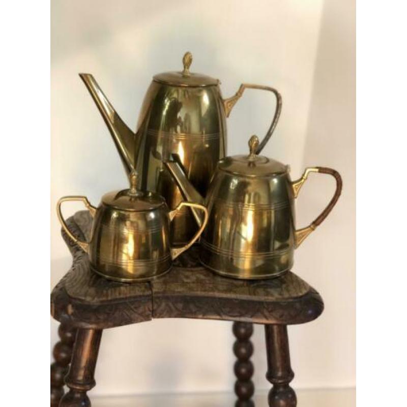 Vintage antieke messing thee en koffie stel