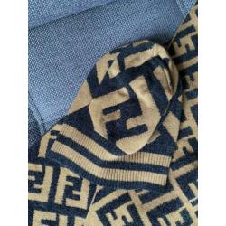 Fendi set muts sjaal logo print 100% wol cognac zwart ZGAN