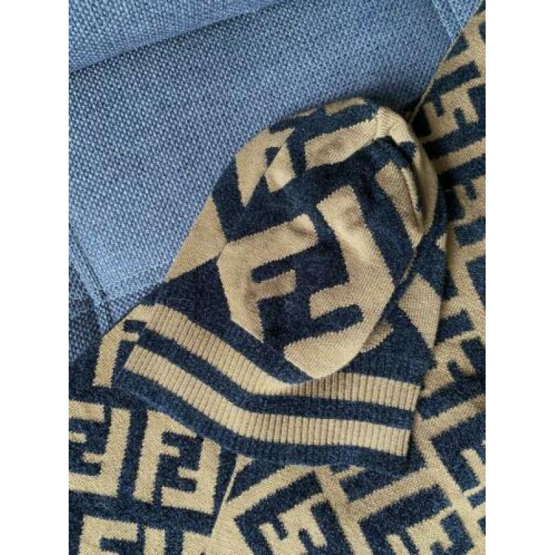 Fendi set muts sjaal logo print 100% wol cognac zwart ZGAN