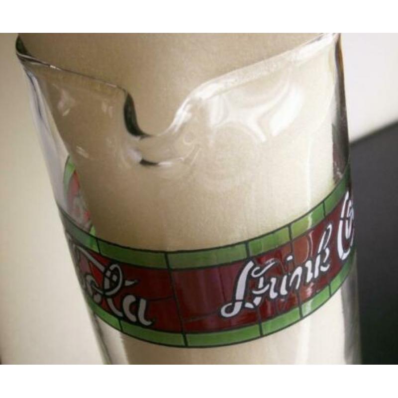 Glazen Coca Cola schenkkan groen / rode band glas en lood ef