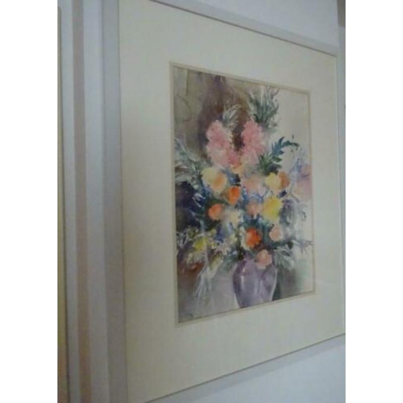 Aquarel Vaas met bloemen is gemaakt door: Hen Euverman (1918