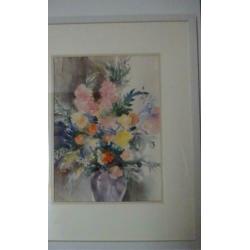 Aquarel Vaas met bloemen is gemaakt door: Hen Euverman (1918