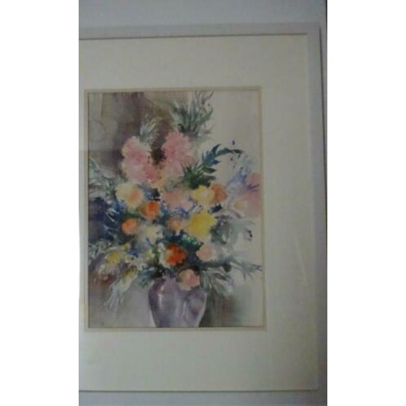 Aquarel Vaas met bloemen is gemaakt door: Hen Euverman (1918