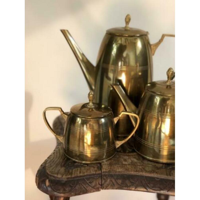 Vintage antieke messing thee en koffie stel
