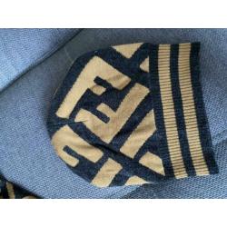 Fendi set muts sjaal logo print 100% wol cognac zwart ZGAN