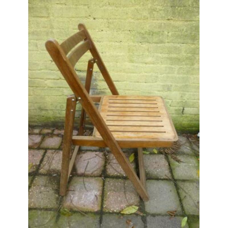 3 houten klapstoelen, vintage, houten zitting,