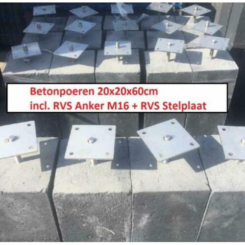 Beton Poer 20x20x60cm+RVS Verstelanker