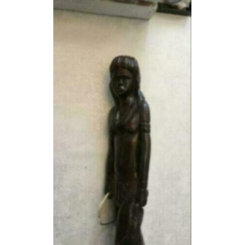 Prachtig houten Afrikaans groot beeld met vogel, 40 cm
