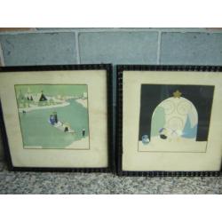 2 Jeanne Hebbelynck schilderijtjes met kerstafbeelding