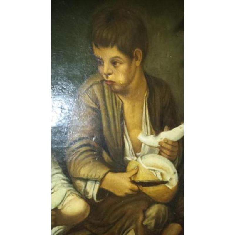 Groot antiek schilderij Murillo de Meloeneters 160cmx120cm