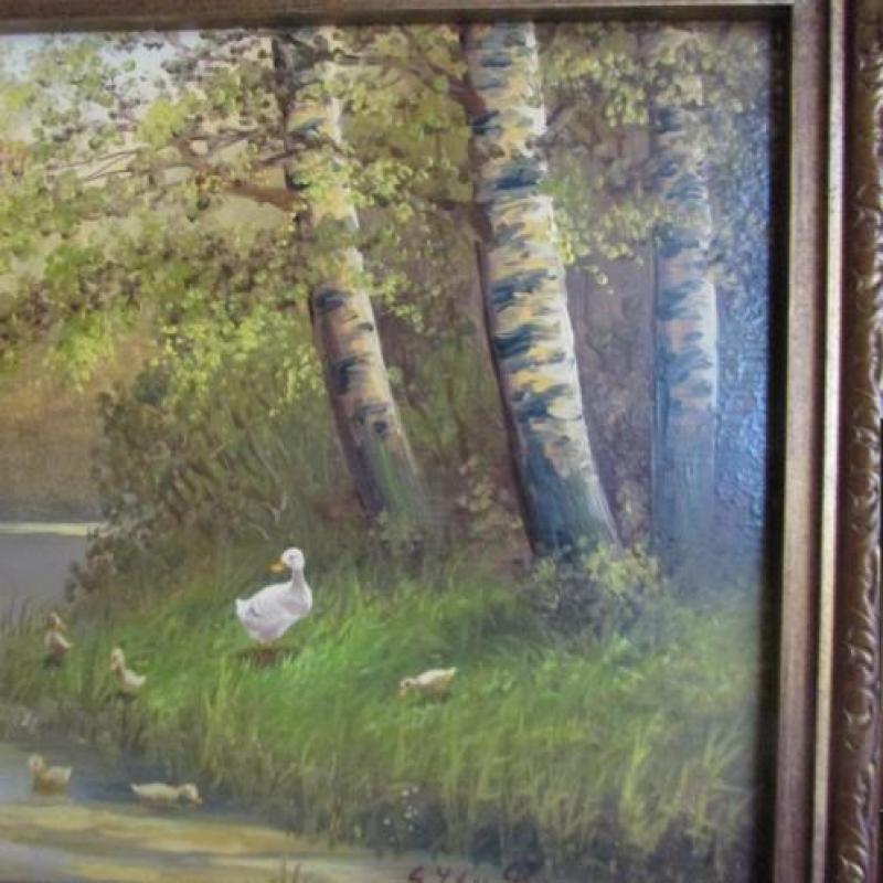 G.J.A. van Reede olieverf schilderij eenden aan de waterkant