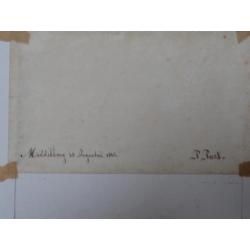 tekening landschap koeien mensen Middelburg, P. Post 1862
