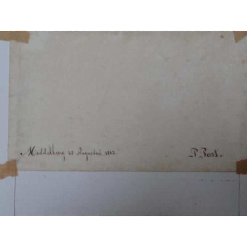 tekening landschap koeien mensen Middelburg, P. Post 1862