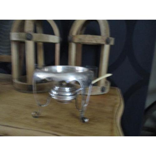 Verzilverde theepot warmhouder met lont en bakelietten