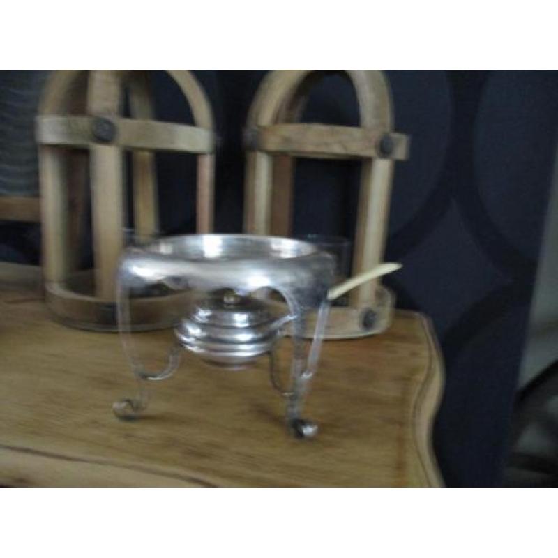 Verzilverde theepot warmhouder met lont en bakelietten