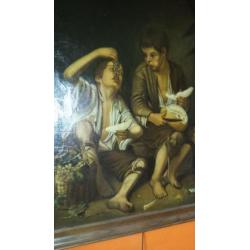 Groot antiek schilderij Murillo de Meloeneters 160cmx120cm