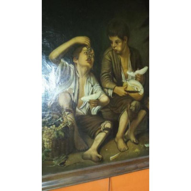 Groot antiek schilderij Murillo de Meloeneters 160cmx120cm