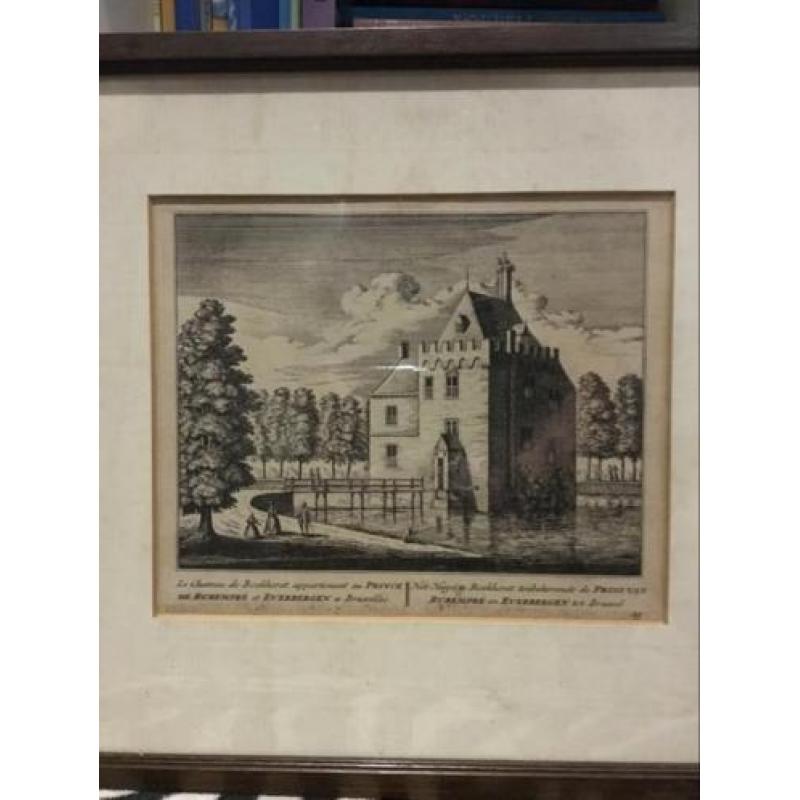 4 ingelijste pentekeningen uit 1732 (Rhijnlands)