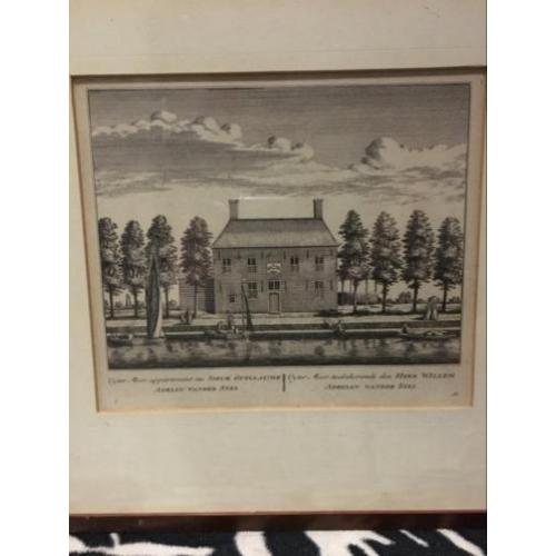 4 ingelijste pentekeningen uit 1732 (Rhijnlands)