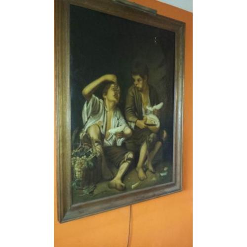 Groot antiek schilderij Murillo de Meloeneters 160cmx120cm