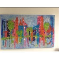 Grote abstracte kunst stad veel verf