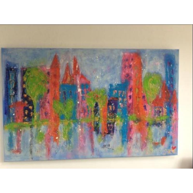 Grote abstracte kunst stad veel verf