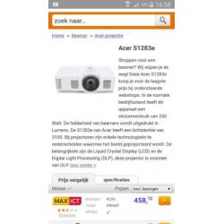 Acer shortthrow beamer 3100 ansi 13.000:1 contrast garantie