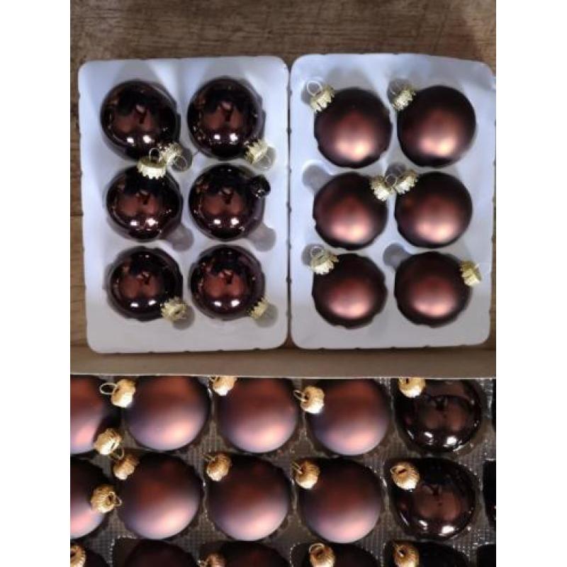 Set kerstballen bruin brons glas en plastic