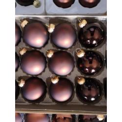 Set kerstballen bruin brons glas en plastic
