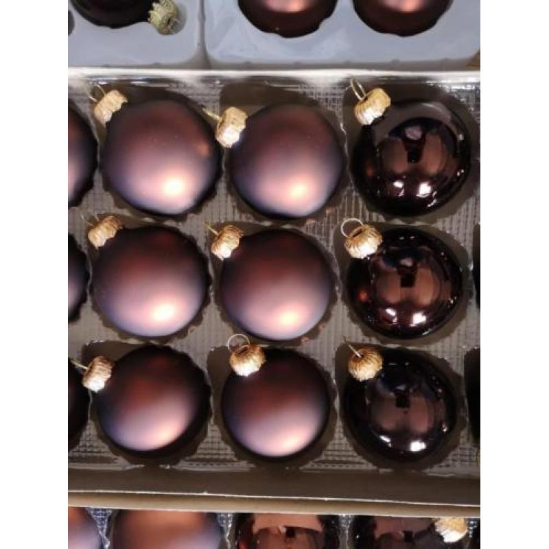 Set kerstballen bruin brons glas en plastic
