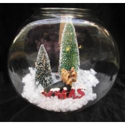 Nieuw ! Stilleven Glazen Bak met Kerst Terriër
