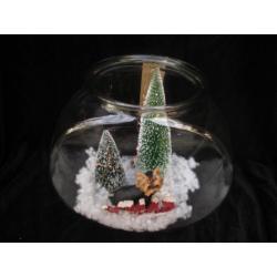 Nieuw ! Stilleven Glazen Bak met Kerst Terriër