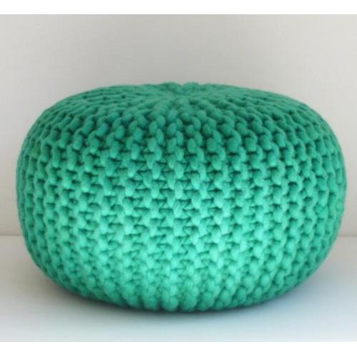 Gebreide groene poef M dikke 100% WOL - div. kleuren & maten